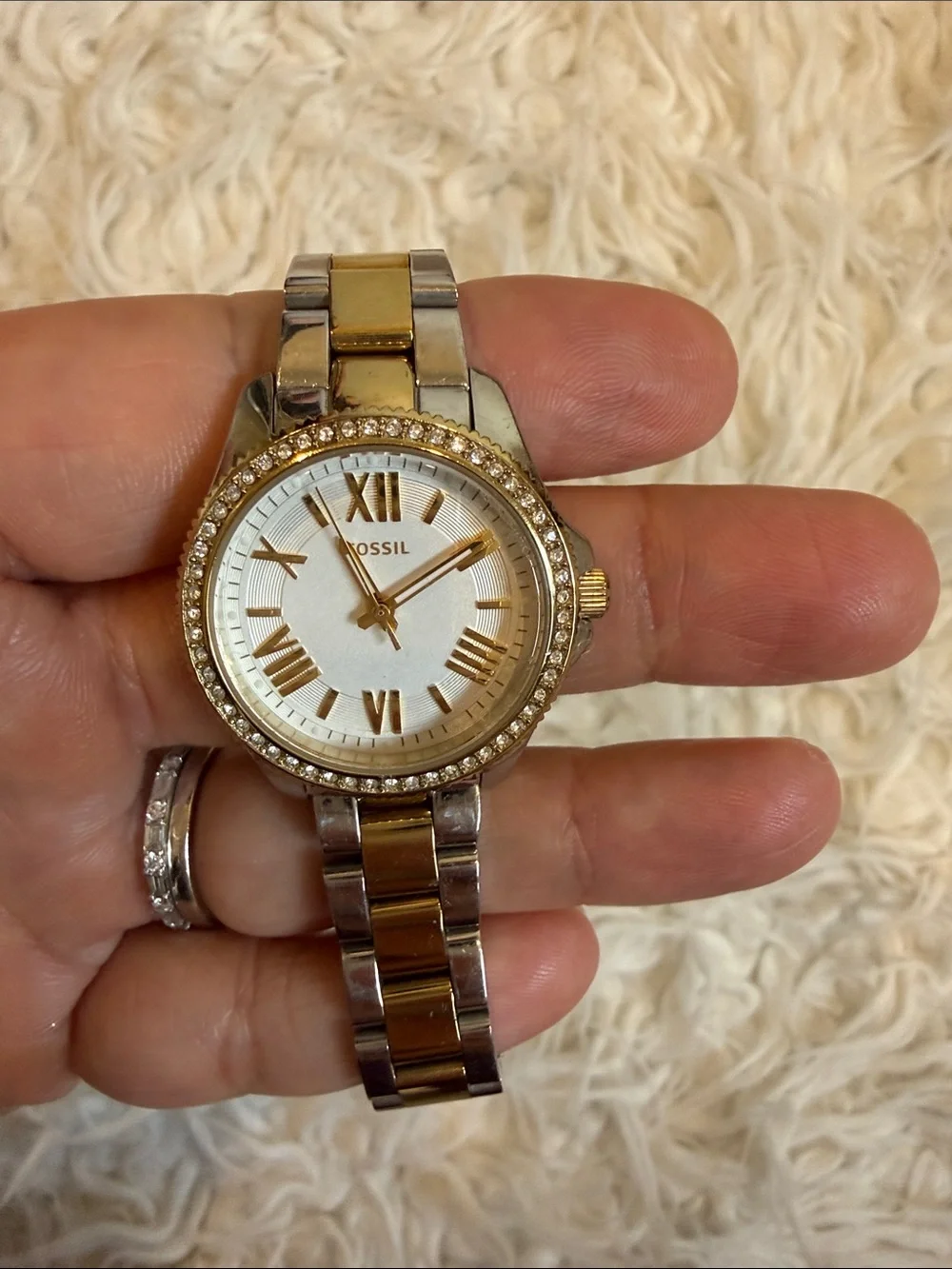 Fossil Two-Tone Gold and Silver Crystal Bezel Women’s Watch